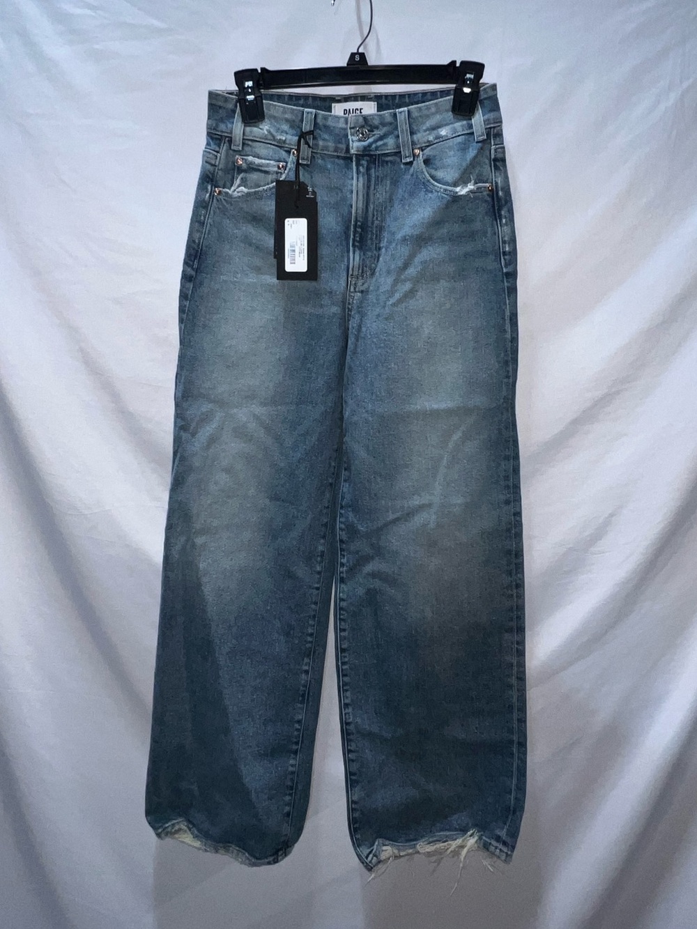 PAIGE Faded Blue Wide-Leg Jeans with Distressed Hem